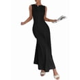 thumbnail image 2 of Women's Sleeveless Maxi Tank Crew Neck Folds Dresses Formal Line Dress for Party Summer Black S, 2 of 6
