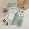 thumbnail image 2 of UAYOTSE Baby Boys Cartoon Overall Set Striped Bodysuit Jumpsuit Ear Hat Infant Fall Winter Outfit Size 6-12 Months, 2 of 8