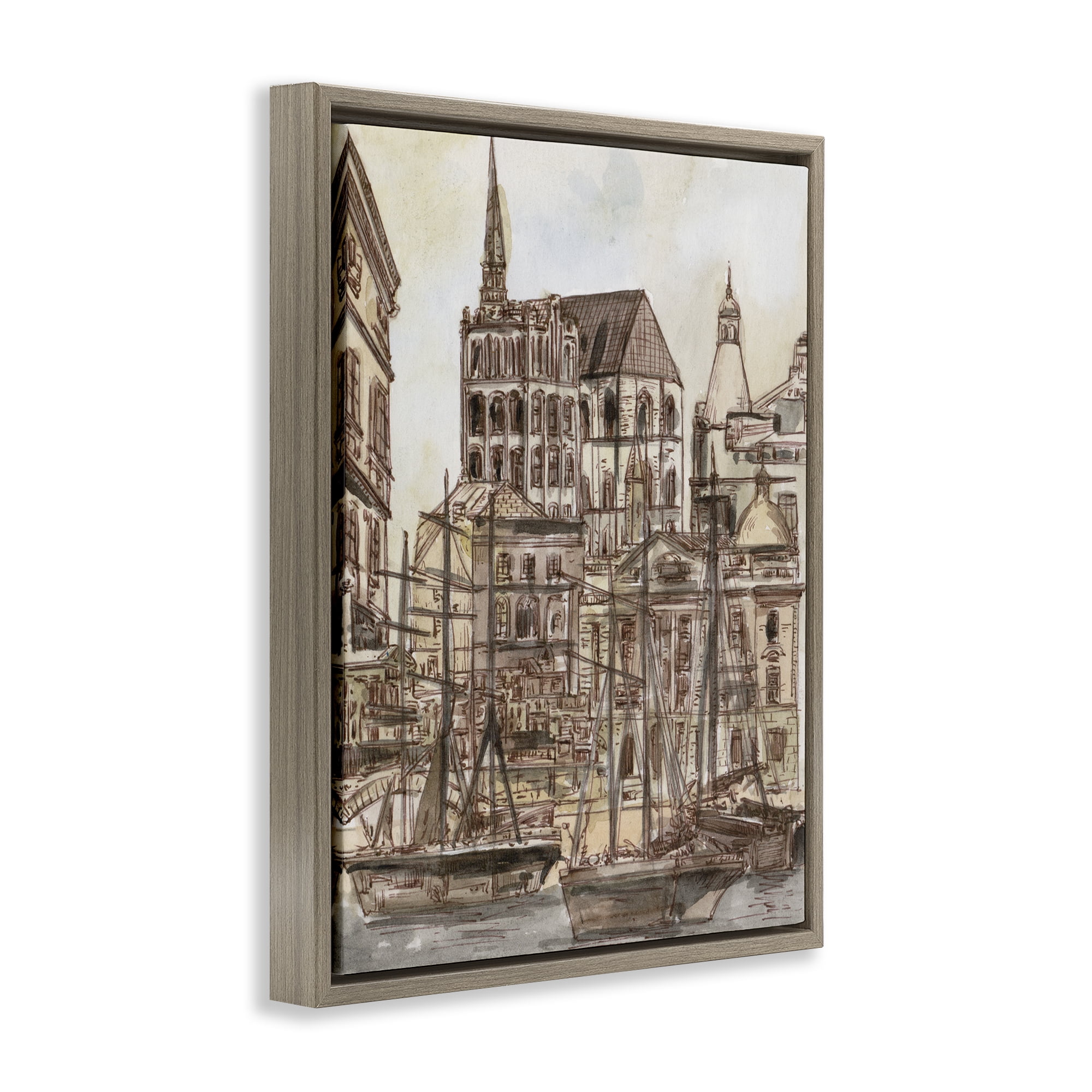 Stupell Industries Harbor of Salted Remnants Brown Framed Floater Canvas Wall Art, design by Melissa Wang