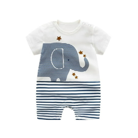 

0-24M Baby Girls Boys 3D Cotton Summer Cartoon Short Sleeve Romper-Elepant Stripe