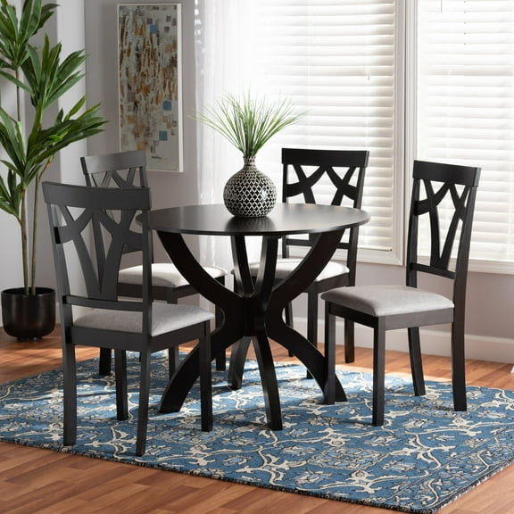 Baxton Studio Rasa Modern and Contemporary Grey Fabric Upholstered and Dark Brown Finished Wood 5-Piece Dining Set