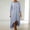 02 Light Blue, variant on Women's Solid-Color Loose-Fit Casual Cotton-Linen Blend Asymmetrical Hem 3/4 Sleeve Round Neck Dress