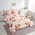 thumbnail image 3 of Manfei Cute Bow Tie 7 Pieces Bedding Comforter Set,Sweet Fruit Strawberry Full Bedding Set,Pink Red Fitted Sheet Flat Sheet For Girl Teens,Ultra Soft Home Decor Reversible, 3 of 8