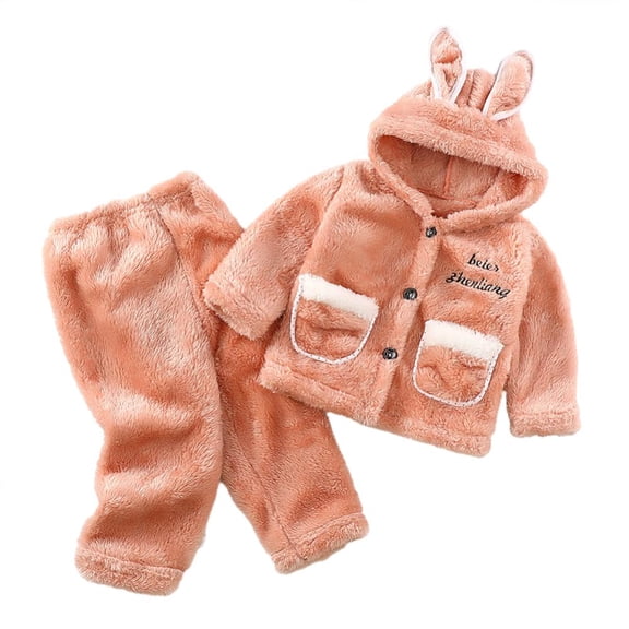 Esaierr Kids Toddler Baby 2pcs Hoodie Bathrobe Pajamas Set,Newborn Rabbit Ears Fleece Robes Pajamas,Toddler Boys Girls Night-Robe