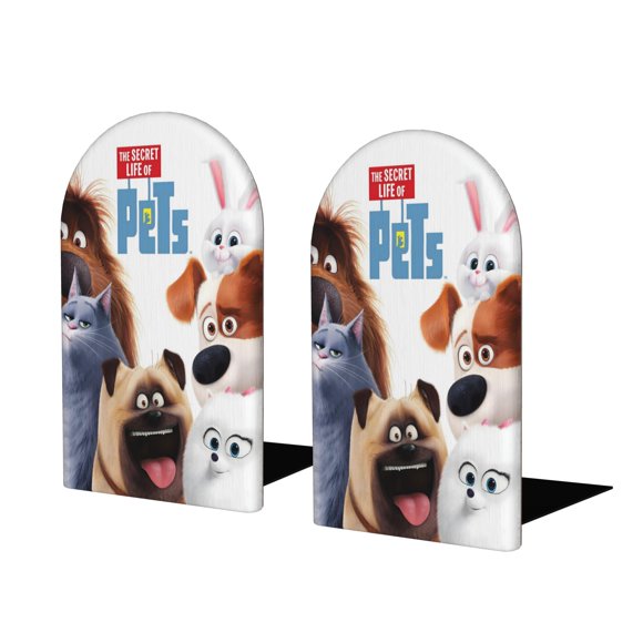 La Vida Secreta de tus Mascotas Sujetalibros decorativos temáticos, tope para estantería con base antideslizante, uso dual para hogar y oficina - 2 piezas