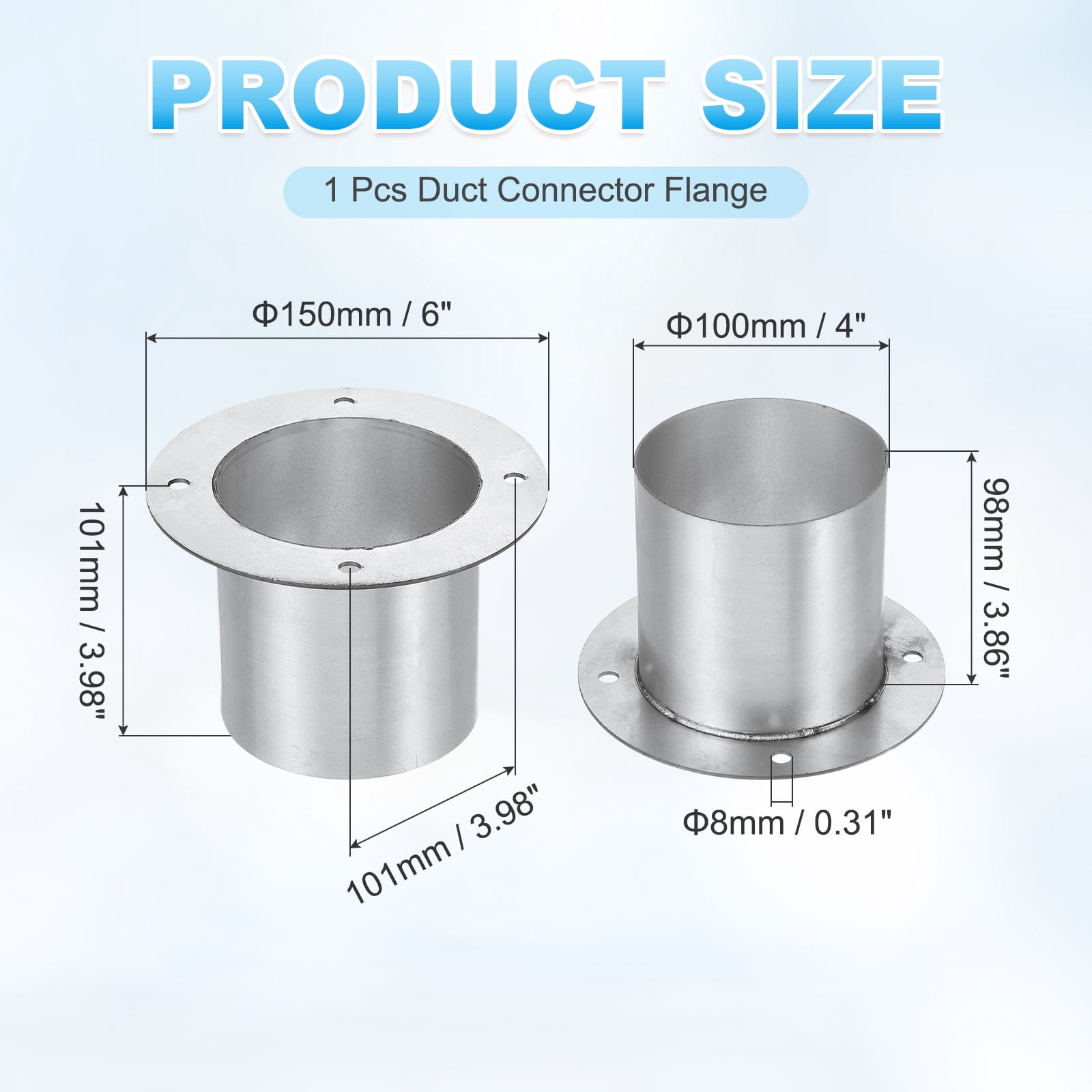 Uxcell Duct Connector Flange (3.9", Silver) -  Galvanised Steel Round Dust Collection Fittings Dryer Vent Exhaust Pipe Hose Flange, Fits Heating Cooling Ventilation HVAC System