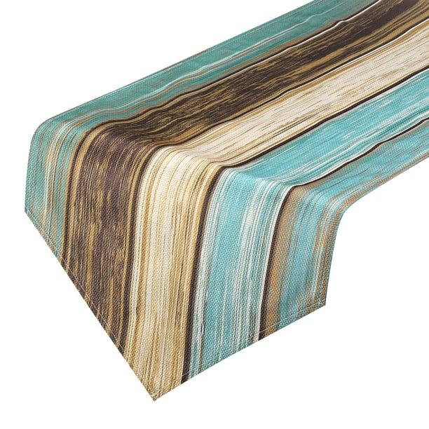 Mesa Camino 72" x 13", Retro Algod?n Lino Mesa Camino, Verde y Azul Unique Bargains caminos de mesa