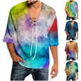 thumbnail image 5 of Men Summer Tops Mens Spring And Summer Casual Tie Dye Print T Shirt Lacing V Neck 3/ 4 Sleeve Tops Band 1 Long Sleeve Turtleneck Men Vintage Raglan Tees Neck Top Holiday Plain Tee Shirts Orange 4XL, 5 of 5