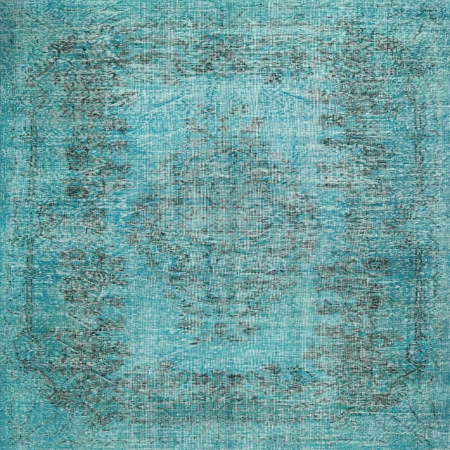Ahgly Company Machine Washable Indoor Square Traditional Deep-Sea Green Area Rugs, 3' Square