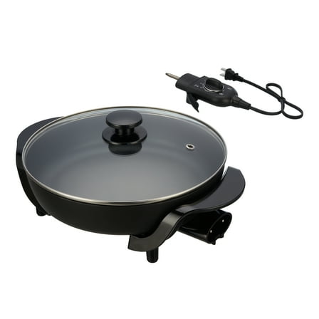 Mainstays 12" Round Ceramic Skillet, Black,Nonstick, 1200W, Removable Temp Control, Dishwasher Safe