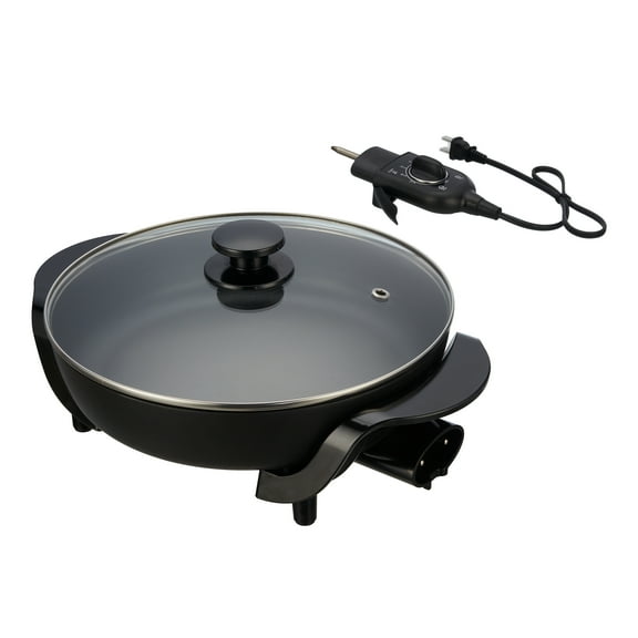 Mainstays 12" Round Ceramic Skillet, Black,Nonstick, 1200W, Removable Temp Control, Dishwasher Safe