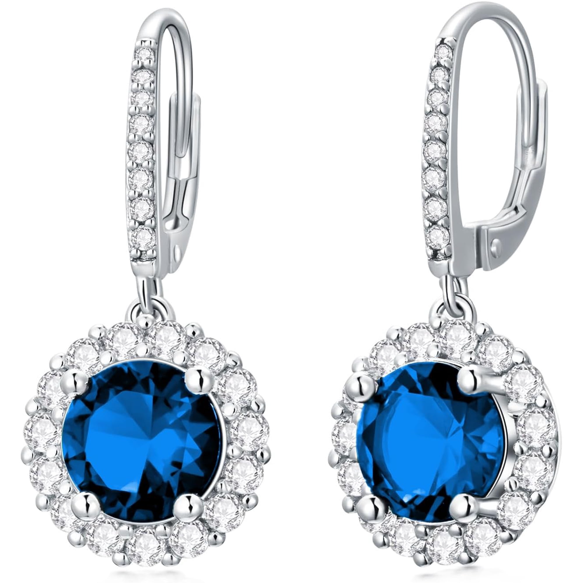 Sterling Silver Birthstone Dangle Earring Hoops for Women s925 Silver Month Stone Leverback Dangling Earrings with Lab Diamond Accents for Mom Ladies Birthday Mothers Day Christmas