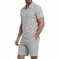 thumbnail image 5 of Afuyipoi Mens Beach Two-piece Sets,Solid Color Elastic - Waist Shorts Half - Zipper Top Summer Suit Gray M, 5 of 9