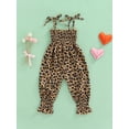 thumbnail image 4 of Kiapeise Baby Girls Sleeveless Strap Romper Heart Print Halter Jumpsuit Pants Leopard Overalls Toddler Ruffle Pleated Bodysuit, 4 of 8
