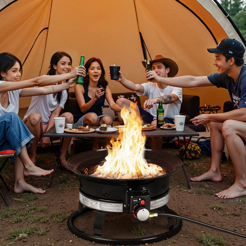 Homall  19-Inch Portable Propane Fire Pit for Outside, Smokeless Gas Fire Bowl with Auto-Ignition, Diameter Lid & Carry Kit, for Patio,, Black