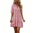 thumbnail image 2 of Guieoi Summer Dresses for Women Plus Size Casual Striped Cotton-Linen Collared Short-Sleeve Button-Down Midi Dress Red L, 2 of 7