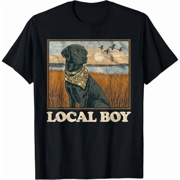 Local Boy Black Dog Hunting Dog Marsh Scene Sunset Vintage Tee Cool Unisex T-Shirt up to Size 5XL