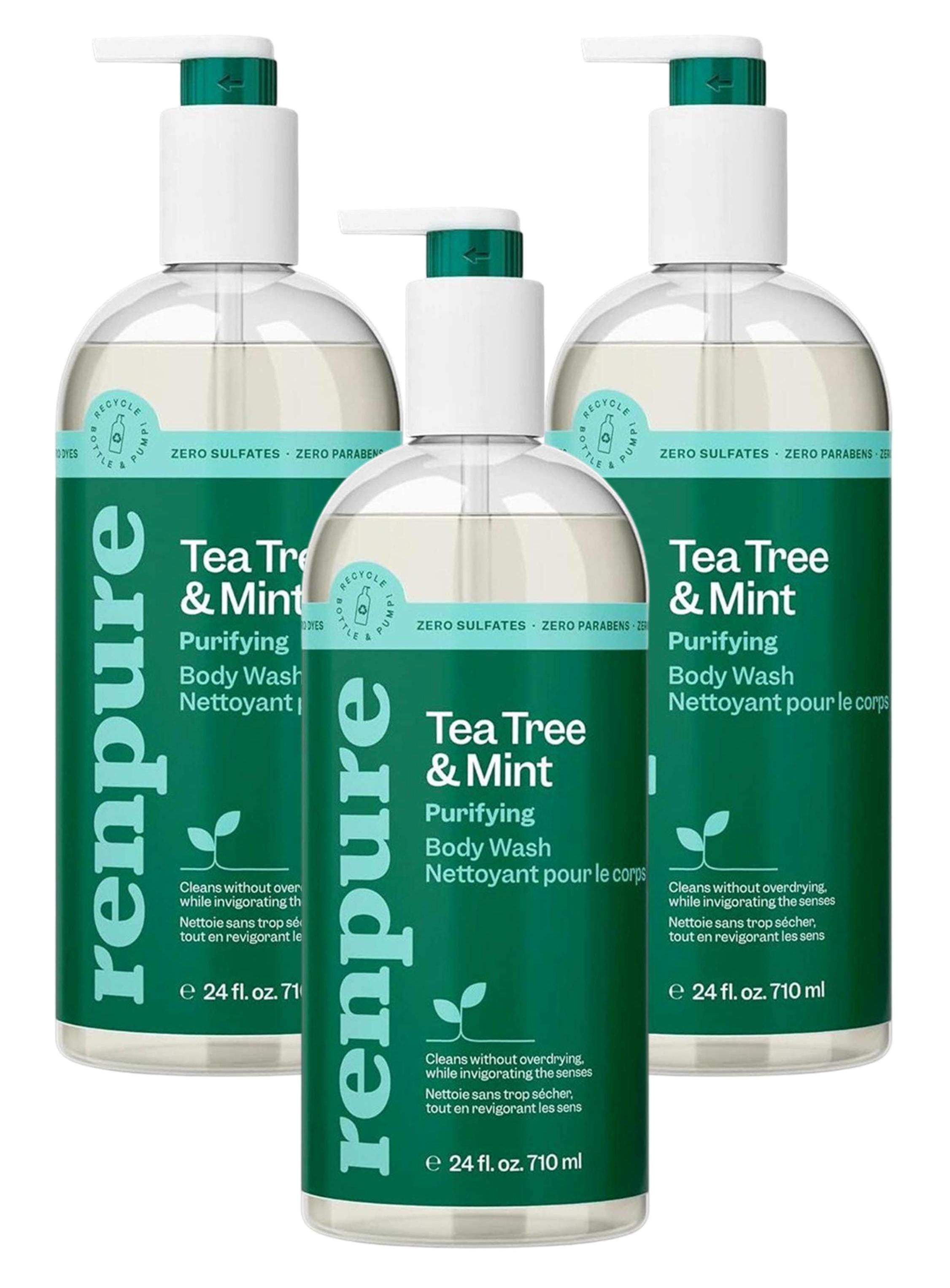 Renpure Body Wash Tea Tree & Mint Purifying 24 Ounce (710ml) (Pack of 3)