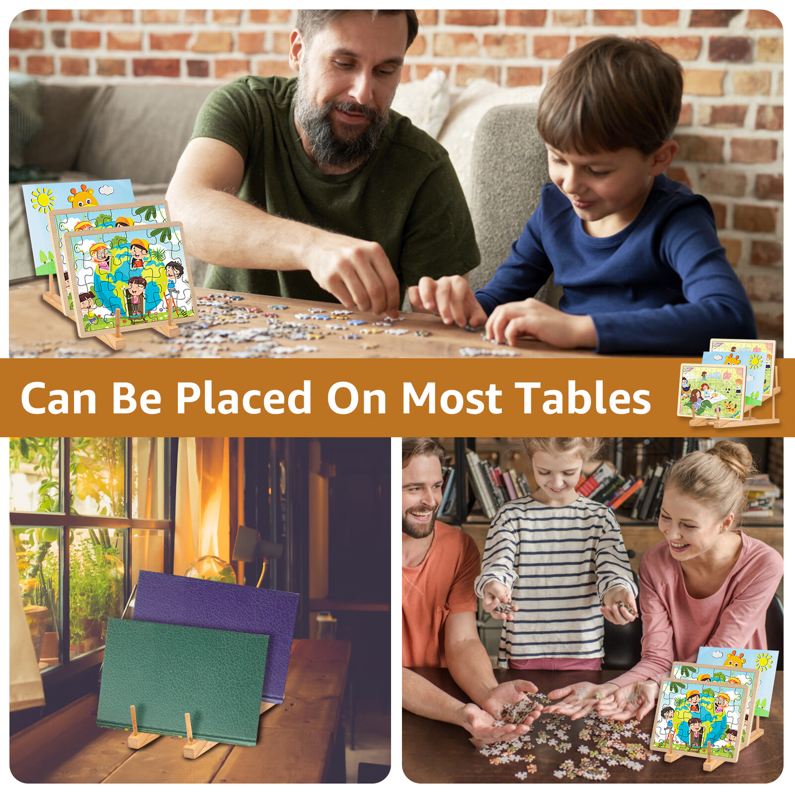 Pcapzz 3Pcs Wooden Puzzle Storage Rack Jigsaw Puzzle Holder Rack for Puzzle Easel Board Wood Puzzle Display Stand 11.8×4.5×7.4 In Puzzle Rack Organizer for Craft Collection Lover