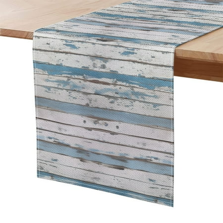 

Kuiaobaty Wood Grain Gradient Blue Pattern Table Runner Stretch Resistant Polyester Picnic Table Decorations Universal Fit Home Kitchen Dining Dinner Indoor 13 x 36 Inch