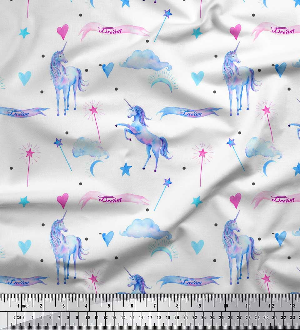Soimoi White Silk Fabric Cloud & Unicorn Animal Print Fabric by the Yard 42 Inch Wide - Walmart.com
