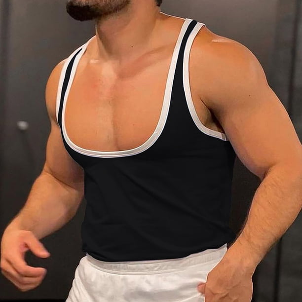 pstuiky Camisetas sin mangas para hombre, Camiseta deportiva ajustada de color liso para hombre, primavera y verano Tops elegantes para mujer xl