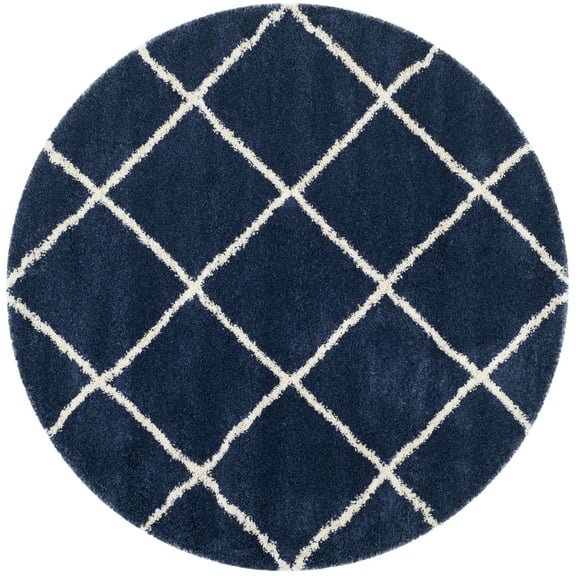 SAFAVIEH Hudson Amias Plush Geometric Shag Area Rug, Navy/Ivory, 11' x 11' Round
