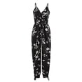 thumbnail image 3 of womens jumpsuits romper casual v neck spaghetti straps drawstring waist with pockets overalls, 3 of 6