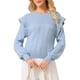 thumbnail image 1 of Suéter casual de manga larga con volantes para mujer INSPIRE CHIC, cuello redondo, de punto acanalado, otoño, talla XL, azul claro, 1 of 5
