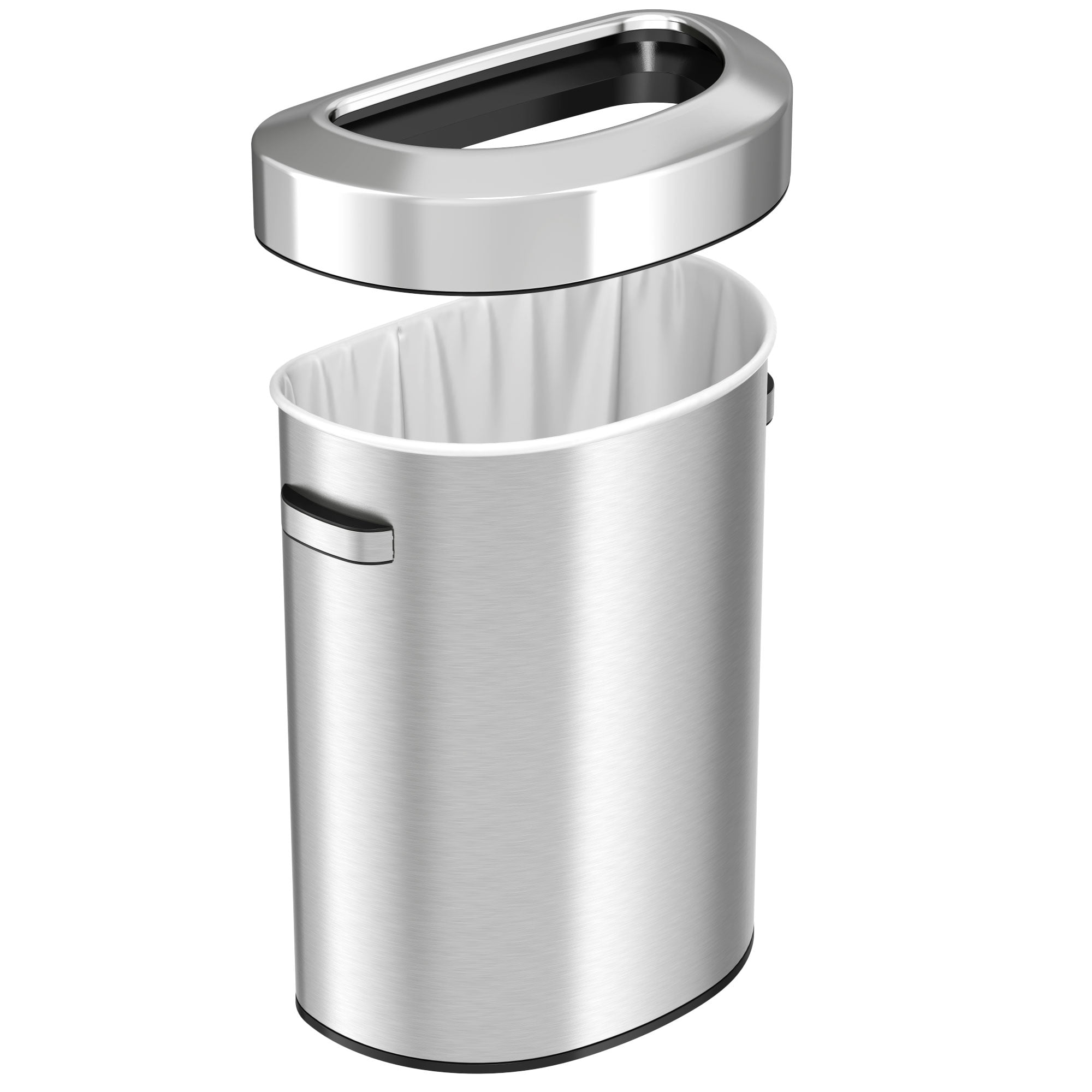 iTouchless 18 Gallon Semi-Round Stainless Steel Open Top Trash Can