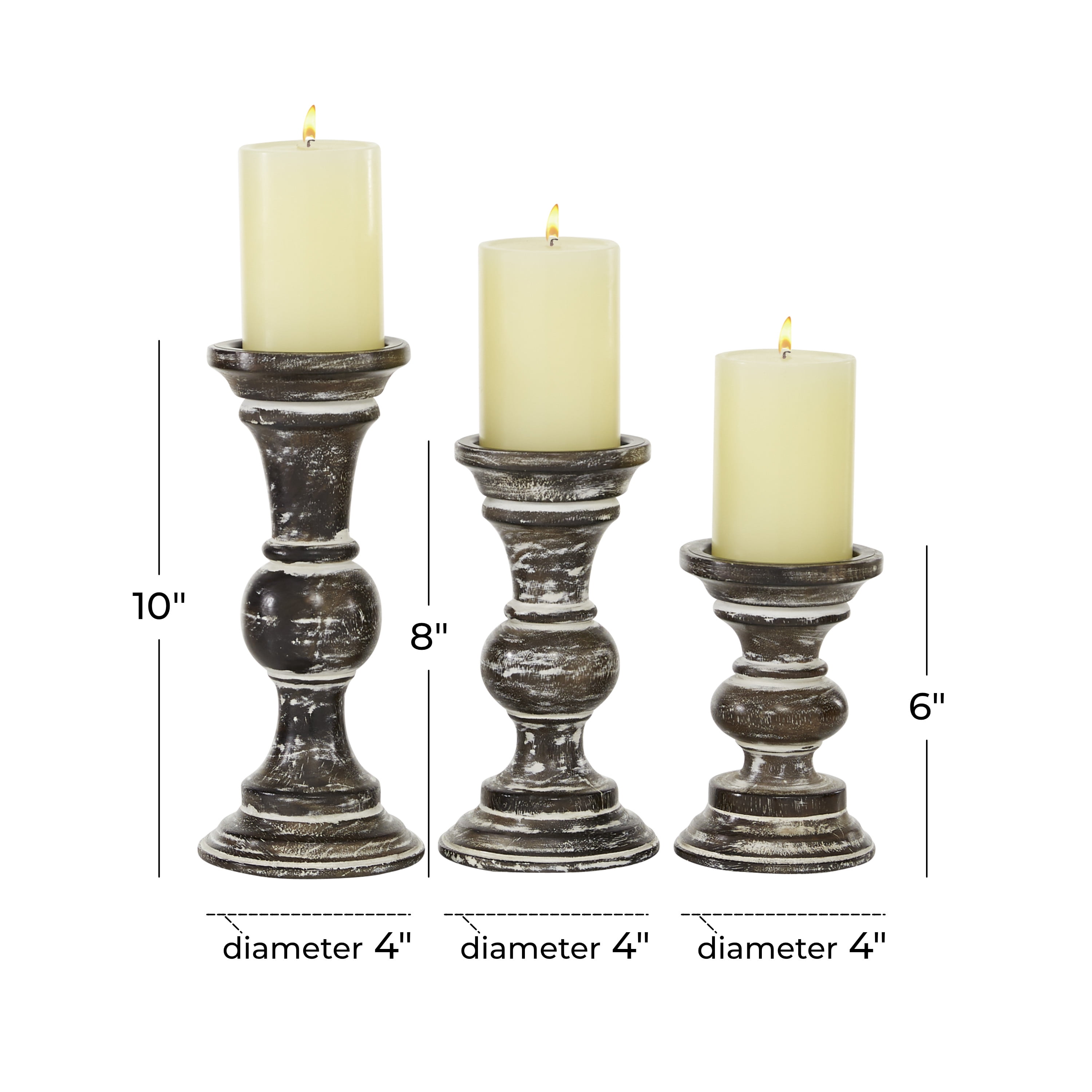 DecMode 3 Candle Dark Brown Wood Candle Holder, Set of 3