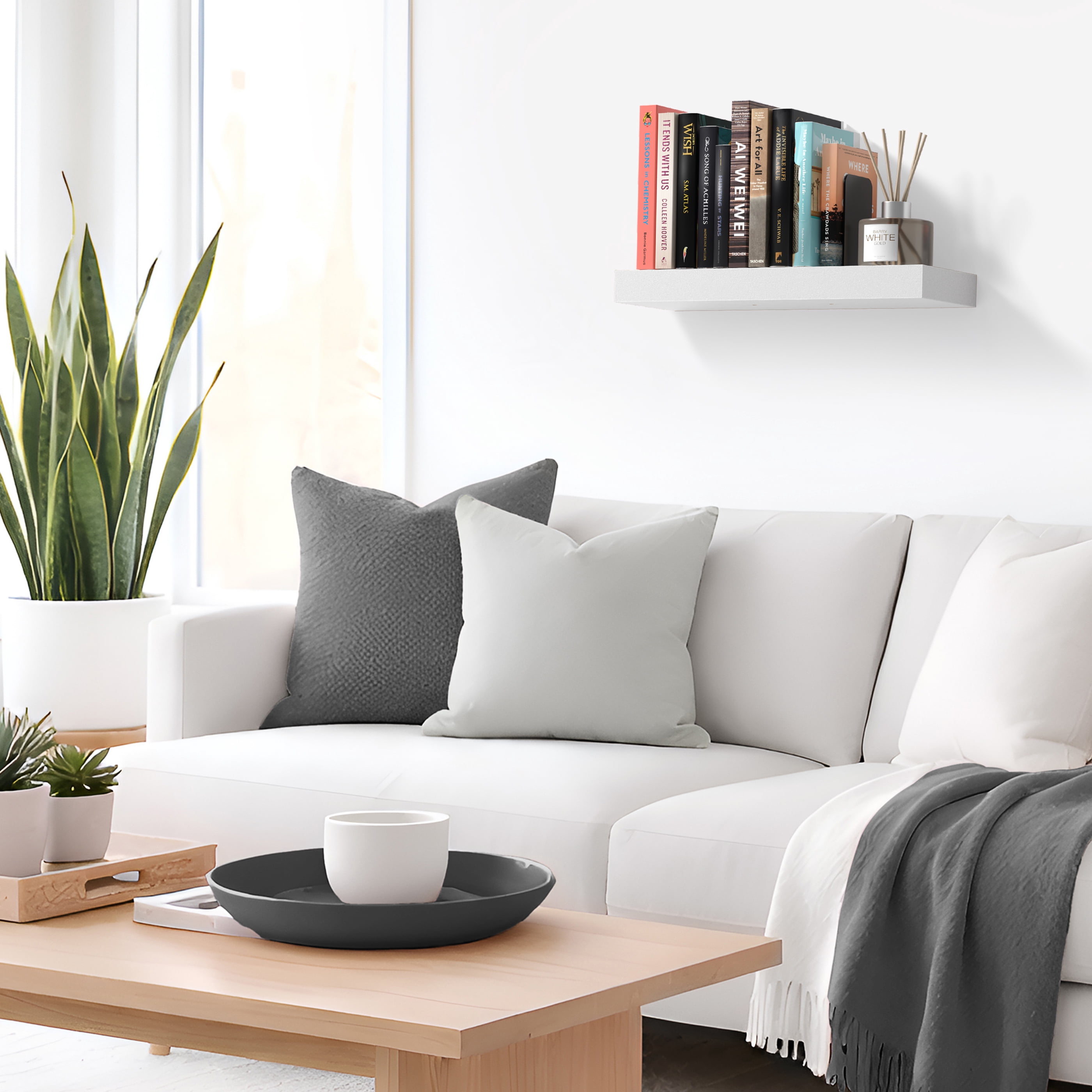 Sorbus 16.25" Floating Wall Shelf, White, Invisible Brackets, Bathroom, Bedroom & Home Decor