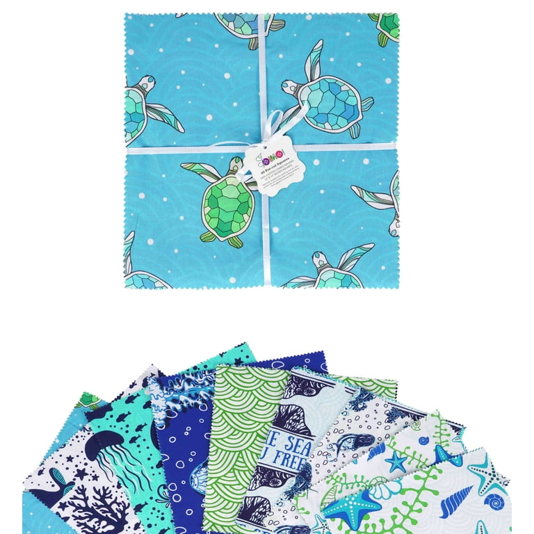 Soimoi Precut 10-inch Beach Ocean Prints Cotton Fabric Bundle Quilting  Squares Charm Pack DIY Patchwork Sewing Craft- Blue 