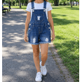 thumbnail image 3 of KIDSCOOL Girls Denim Jeans Shortalls Jumpsuit Ripped Raw Hem Overall Shorts,Blue,11-12 Years, 3 of 8