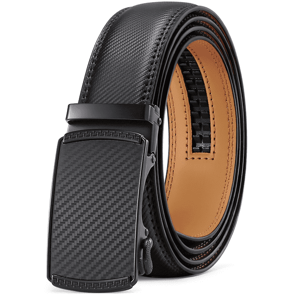 SENDEFN Leather Belt for Men Automatic Ratchet Buckle Slide Dress Casual Belts 1 3/8'' Wide, Adjustable Trim to Fit