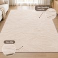 Washable Area Rug, Faux Rabbit Fur Embossed, 8'x10', Beige Polyester ...