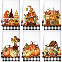 luyaa Set of 6 Fall Kitchen Towels Pumpkin Autumn Dish Hand Tea Gnomes Towels for Thanksgiving Kitchen Decorative Absorbent Fast Drying Cloth for Bathroom Cooking 18" x 26"(Brown,Vintage)