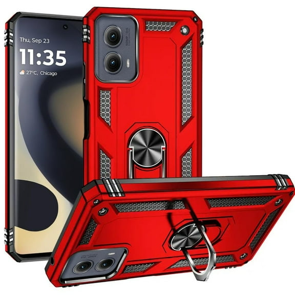 For Motorola Edge 5G 2024 XT2405V Ring Kickstand Phone Cover Case Tempered Glass - SHRG Red
