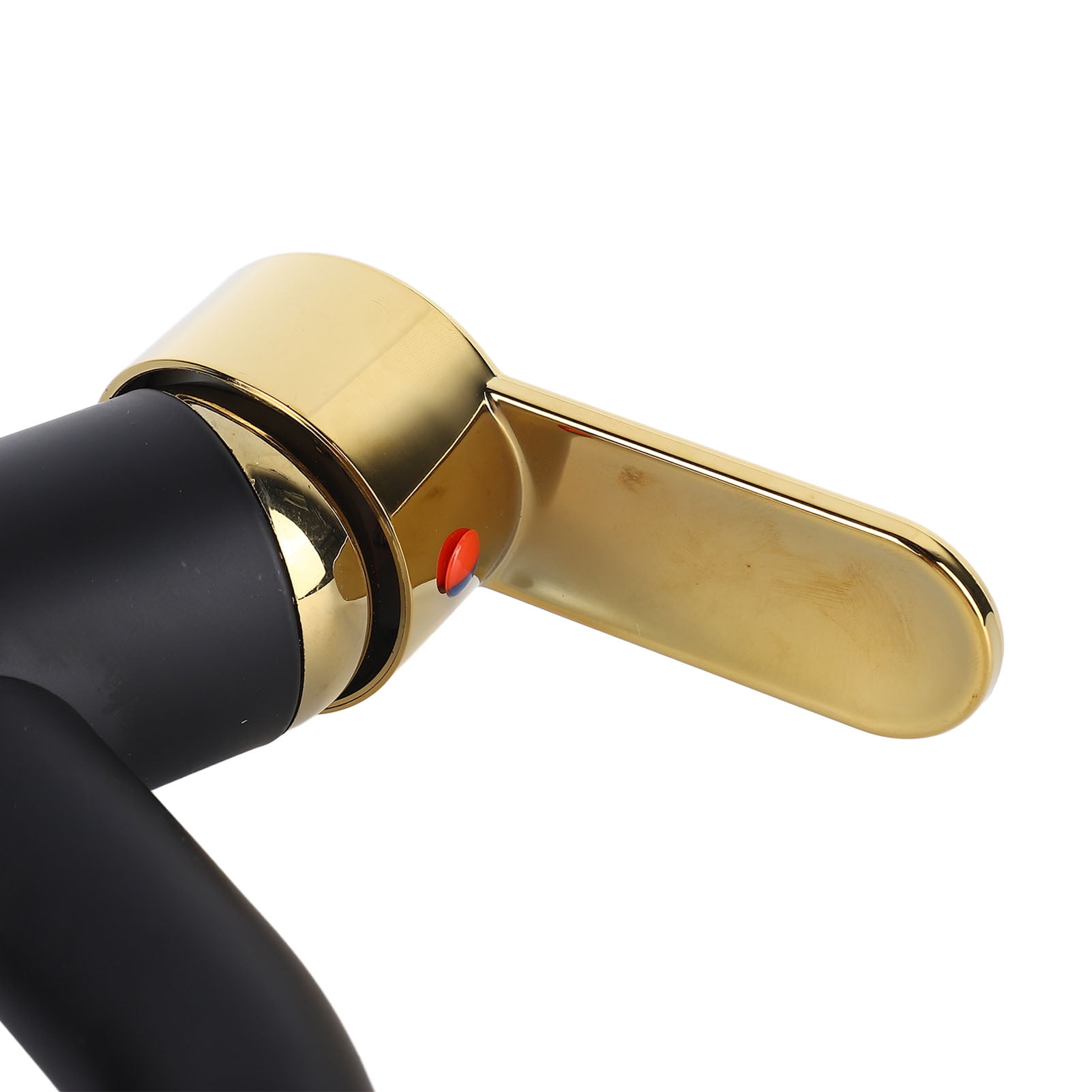 YAHHU Bathroom Sink Faucet Single Hole Single Handle Hot Cold Stainless Steel Basin Mixer Tap Black Gold with 23.6 in / 60 cm Inlet Pipes
