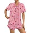 thumbnail image 3 of MAIHAN Women's Valentines Pajamas Red Stripe Milk Silk Pajamas Set,Short Sleeve Notch Collar Sleepwear,Soft Satin-like Lounge Set,Cute Gift for Her, Summer Pajamas for Women(Red,M), 3 of 9