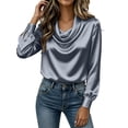 thumbnail image 4 of ChaoHeng Women's Loose Fit Cotton Long Sleeve Shirts Cowl Drape Neck Relaxed Casual Transitional Top Gray XXXL, 4 of 9