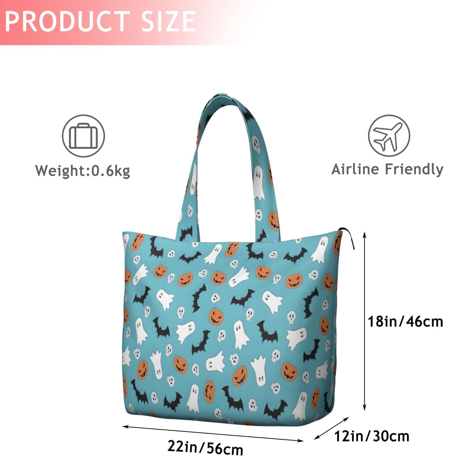 Blue Halloween Ghosts Pumpkins Skulls and Bats Travel Tote Bags for Women Carry On,Large Weekender Bags for Women Travel,Multi Functional Duffle Bag for Work,Shopping,Sports