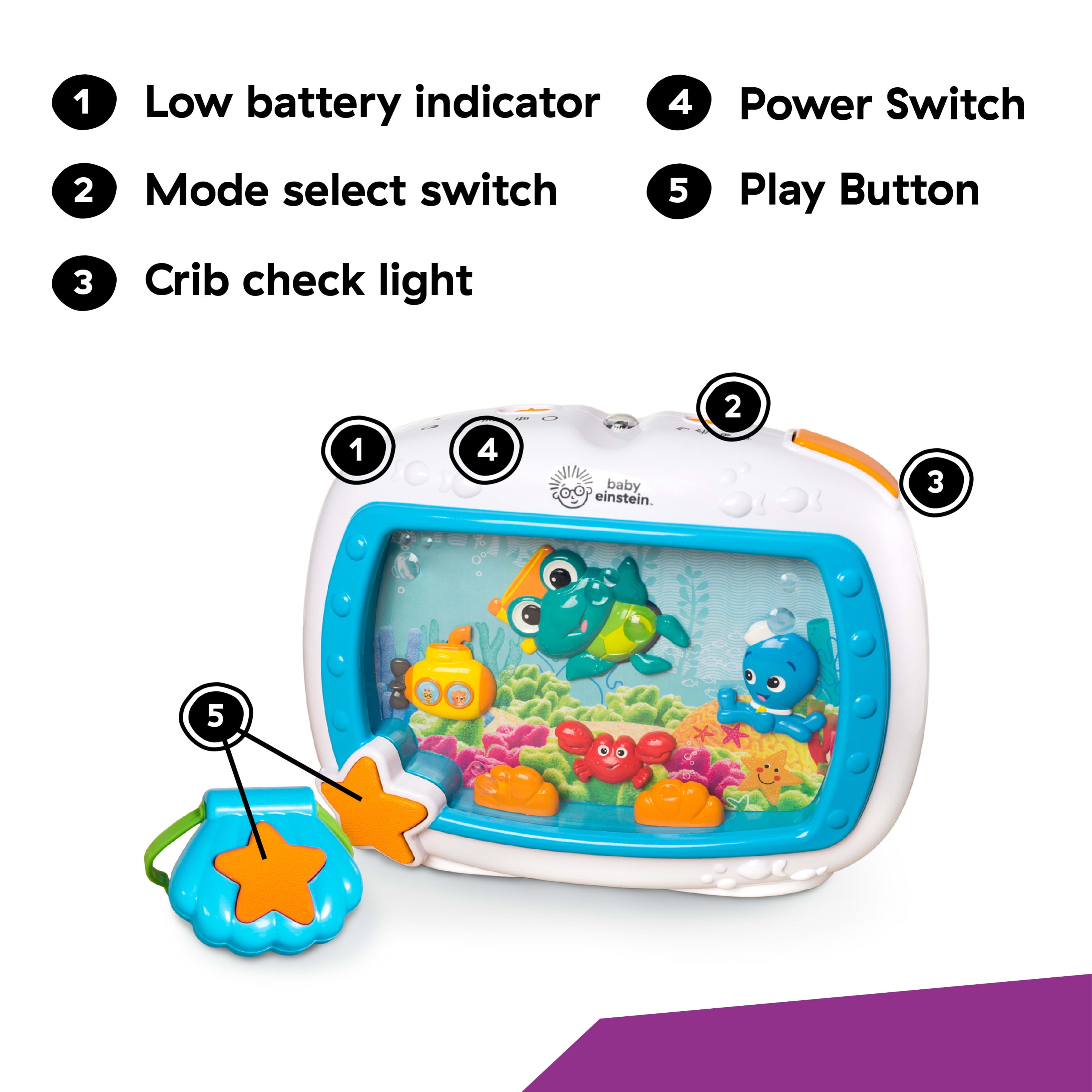 Baby Einstein Sea Dreams Soother Baby Sleep Sound Machine with Remote,  Multicolor