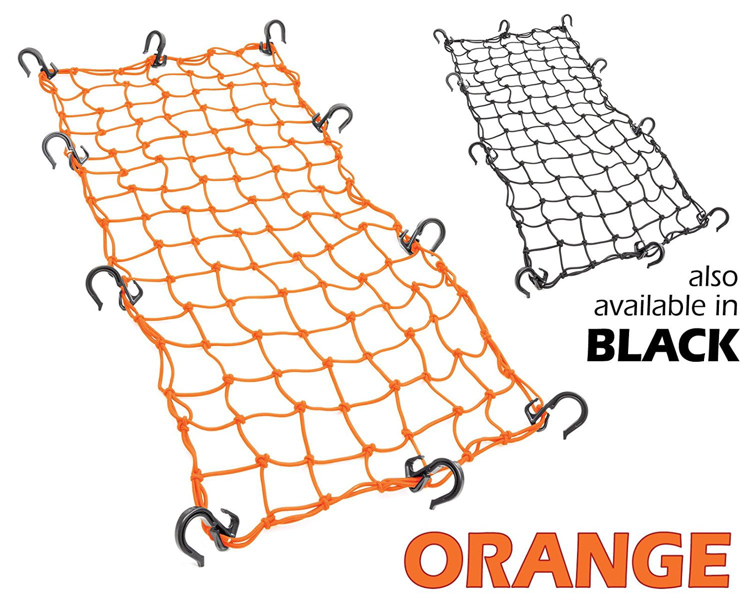 Orange Powertye 15x30 Mfg Large Cargo Net featuring 10 Adjustable Hooks & Tight 2x2 Mesh 