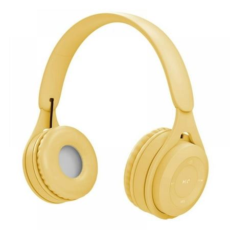 Bluetooth Wireless Headphones Macaron Color Hifi Music Auto Pairing Earphones Can Inserted TF Card Headsets Yellow