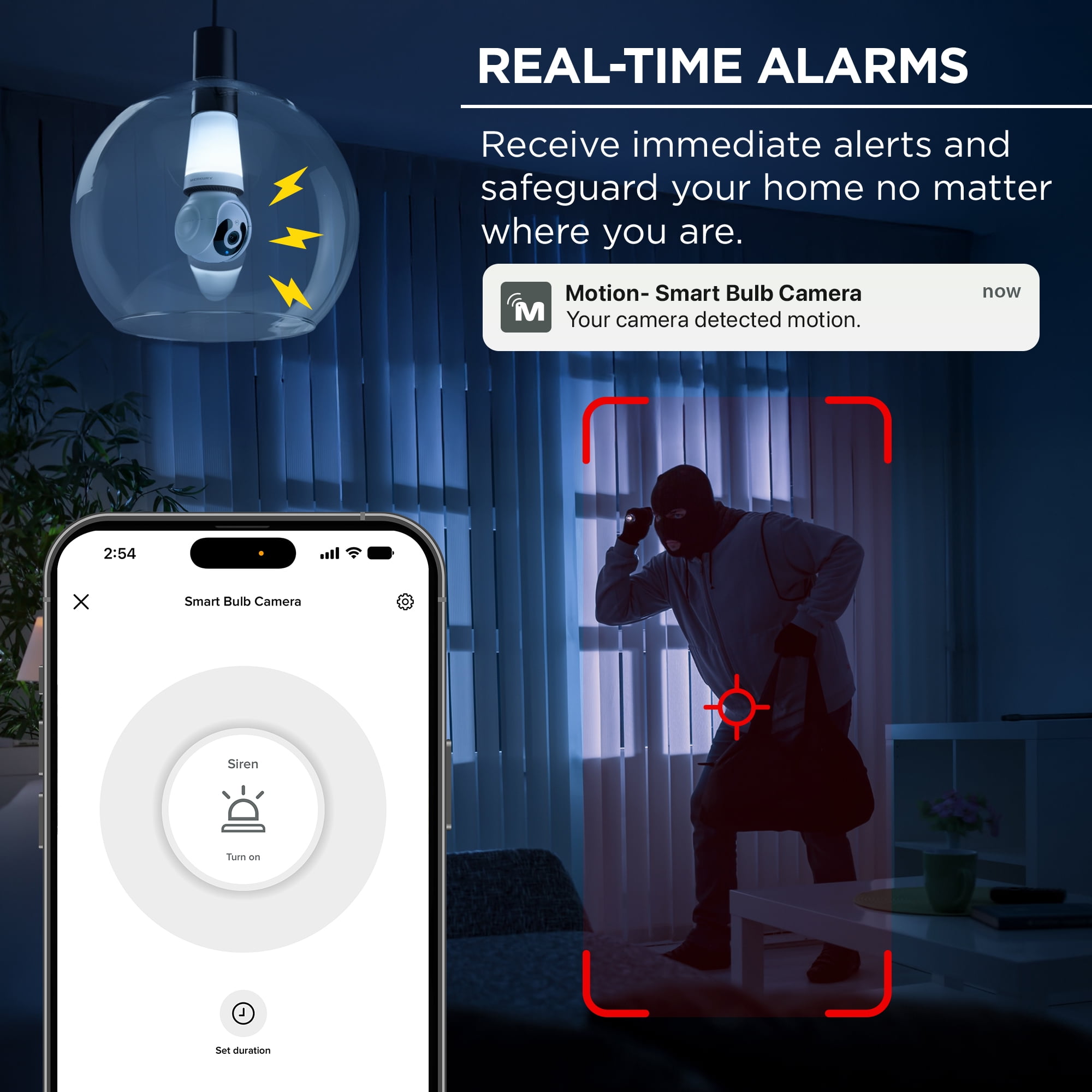 Merkury Smart 2K Light Bulb Security Camera, 360° Pan Tilt, 4MP HD Video, Night Vision, Motion Alerts, WiFi Smart Camera with LED Light