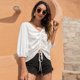 thumbnail image 5 of Camisa de gasa con manga de siete puntos y cordón de moda informal con cuello en V para mujer （blanco）, 5 of 5