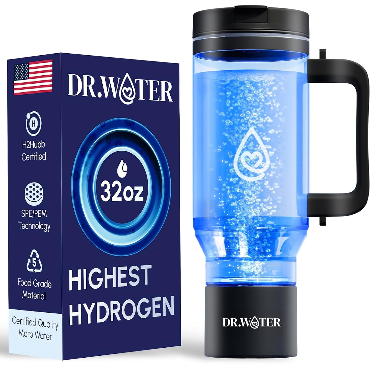 Bottiglia Acqua Idrogeno Portatile 240 Ml - Tecnologia SPE/PEM, Separazione Ossigeno, BPA Free - Ricarica USB, 1500ppb In 6 Minuti
