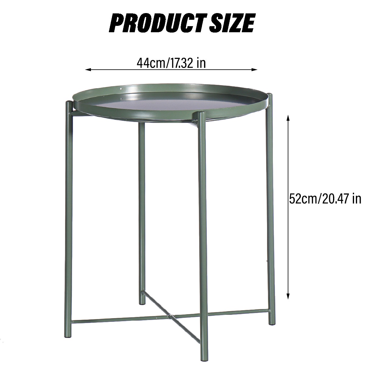 GOTGELIF Tray Metal End Table, Round Folding Tables for Balcony Bedroom Bedside