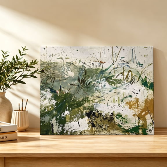Abstract Nature Canvas Wall Art, Vintage Minimalist Forest Green Brown Textured Wall Art Prints Artwork Framed Canvas Ready to Hang Art Pictures for Dining Room Bedroom Study Lounge Nook 18" x 12"